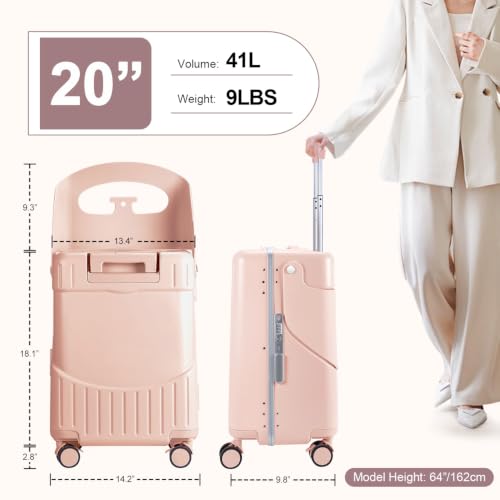 MRPLUM Ride On Luggage with Foldable Seat&Seat Belt,Pink - color: Pink
