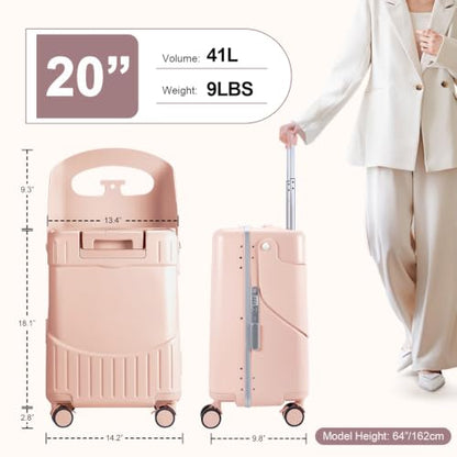 MRPLUM Ride On Luggage with Foldable Seat&Seat Belt,Pink - color: Pink