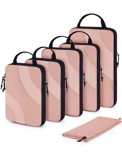 BAGSMART Compression Packing Cubes for Travel - color: Dusty Pink, size: Set of 6