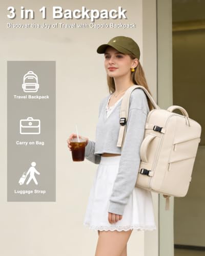 Capolo Travel Laptop Backpack Women Carry On Backpack Weekender Travel Bag - color: Beige, size: Large