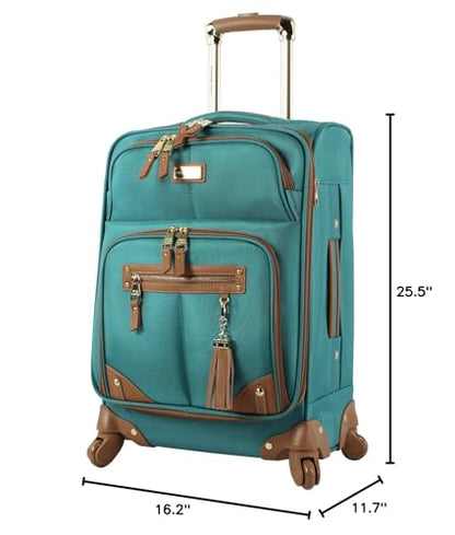 Steve Madden Designer Luggage Collection - Lightweight 24 Inch Expandable Softside Suitcase - Mid-size Rolling 4-Spinner Wheels Checked Bag (Harlo Teal Blue) - color: Harlo Teal Blue