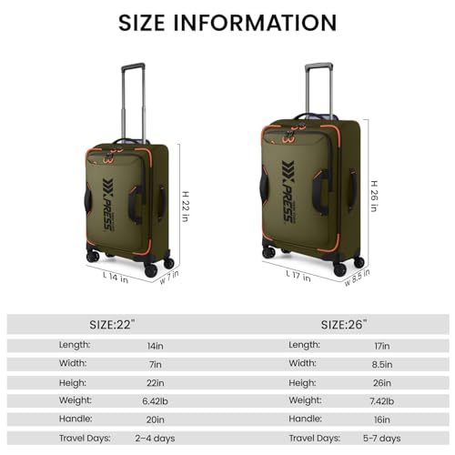 2-Piece Set(22/26in) Softside Luggage Sets w/Spinner Wheels - color: Green, size: 2-Piece Set (22"/26'')