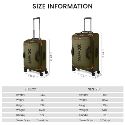 2-Piece Set(22/26in) Softside Luggage Sets w/Spinner Wheels - color: Green, size: 2-Piece Set (22"/26'')
