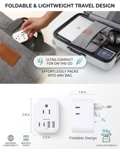 European Travel Plug Adapter, Foldable Type C Adapter for US to Most Europe - style: Type C - Most of Europe(Foldable)