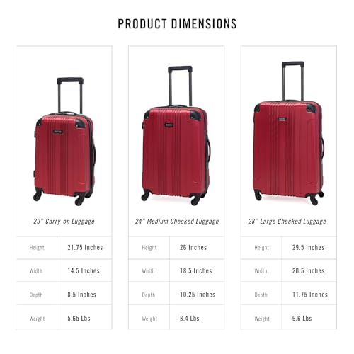 Kenneth Cole REACTION Out of Bounds Lightweight Hardshell 4-Wheel Spinner Luggage, Scarlet Red, 24-Inch Checked - color: Scarlet Red, size: 24-Inch Checked
