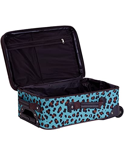 Rockland Fashion Softside 4 Piece Luggage Set, Expandable, (14" Tote/19"/24"/28"), Blue Leopard - color: Blue Leopard, size: 4 Piece (28"/24"/19"/14" Tote)