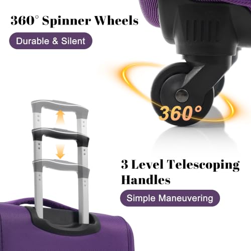Merax 4-Piece Luggage Set 18/22/26/30,Softside Spinner Suitcase,Purple - color: Purple(18/22/26/30)