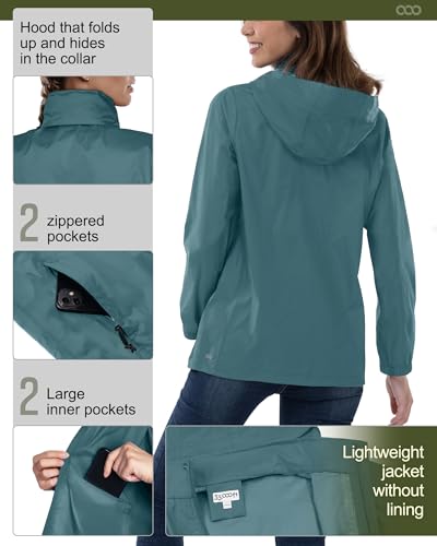 33,000ft Women's Rain Jacket Waterproof Lightweight Packable Raincoat - color: Denim Blue, size: Small
