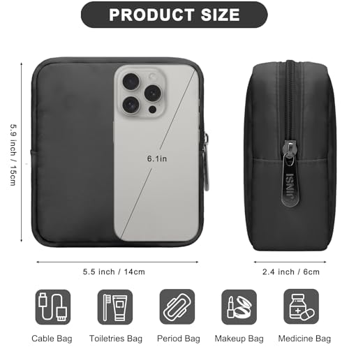 Electronics Travel Organizer, Small Tech Pouch for Cables & Chargers - color: Black