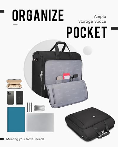 MATEIN Garment Bags for Travel, Large Double Layer Suit Bag Up to 6 Suits - color: Black