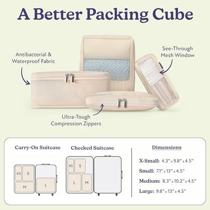 Vandel Space-Saving Compression Packing Cubes for Women 4-Pack Compressible - color: 3. Sand, size: 4 Pack (Compression)