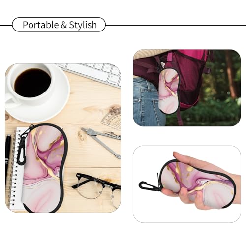Hion Sunglasses Soft Case Ultra Light Neoprene Zipper Eyeglass Case With Belt Clip - color: 2b-marble Pink