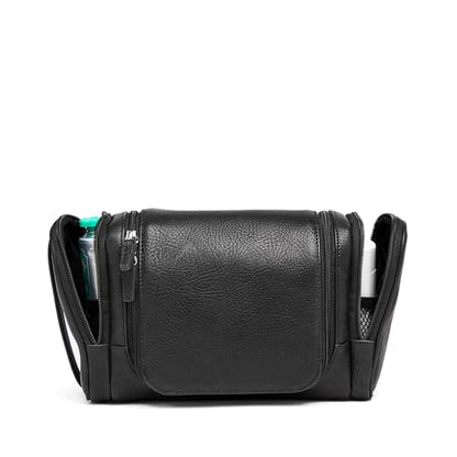 Leatherology Small Hanging Travel Toiletry Kit - Leather - Premium Ebony - color: Premium Ebony, size: Small