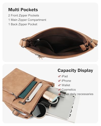 MASINTOR Crossbody Purses for Women, Multi Pocket Crossbody Bag - color: Camel Brown