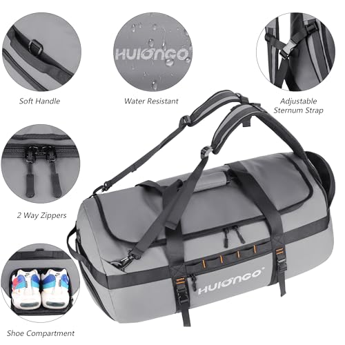 Hulongo Waterproof Duffel Bag Backpack for Men, Grey, 90L - color: Grey, size: 90L