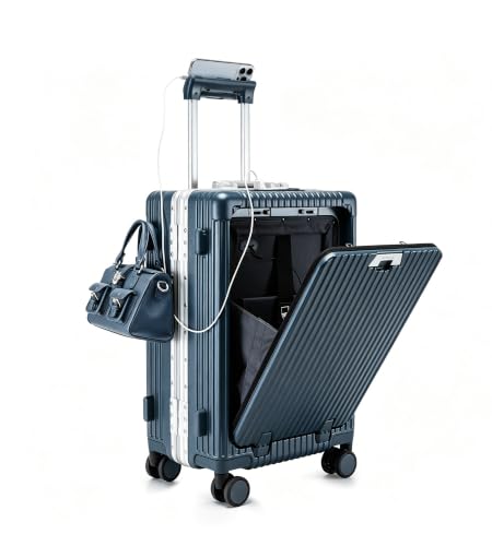 feilario PC Hardside Carry On Luggage, Aluminum Frame, TSA Lock, Cup Holder - color: A7-dark blue (zipperless closure), size: 20.8"