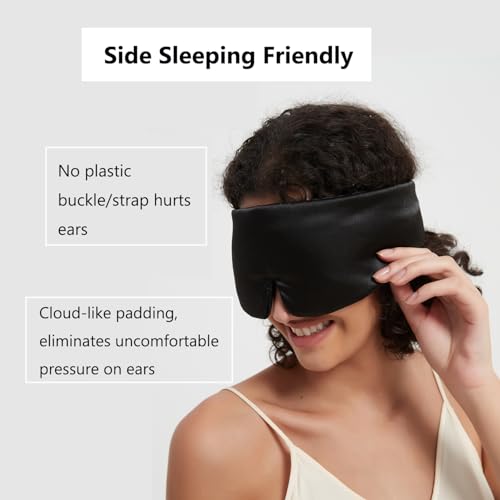 Mulberry Silk Sleeping Eye Mask, ALASKA BEAR Wraparound Style Comfort Ear Muff Blindfold and Soft Headband for Full Blackout and Hair Protection, Adjustable - color: Blackⅱ