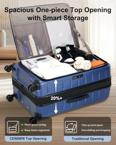 CENSIEN Expandable Checked Luggage, 28 Inch Top Opening Trunk Suitcases - color: Navy Blue, size: 28 Inch EXT
