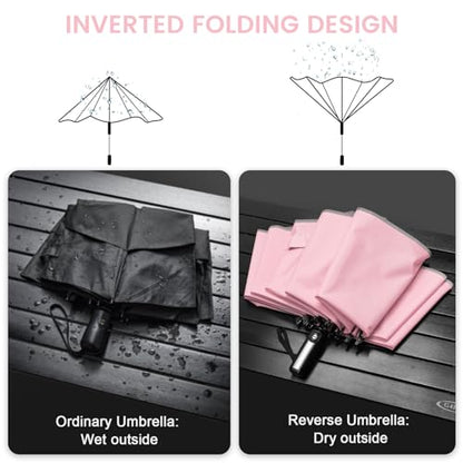G4Free 54/62 Inch Large Inverted Golf Umbrella Windproof Reflective Stripe - color: Pink, size: 54 inch