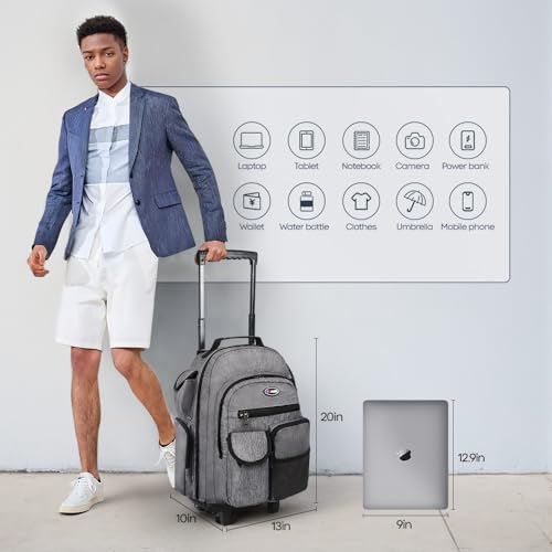 20" 2-in-1,Wheeled Travel Luggage Bag w/Telescopic Handle - color: JH-2560-Grey-20