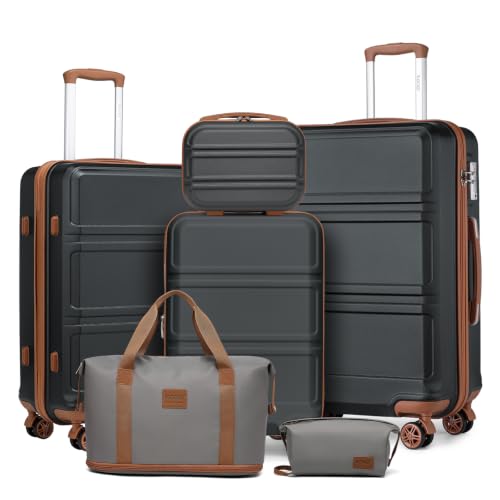Kono Suitcase Set 3 Piece Luggage Set Expandable with Spinner Wheels - color: Apricot Grey, size: 6-piece set (Db/Tb/12/20/24/28)