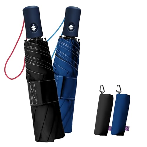 Windproof Travel Umbrella for Rain - 43" Compact Folding Umbrella, Reinforced Strong Frame, Lightweight Portable Parasol with UPF 100+ UV Sun Protection, Cruise Ship Essentials - color: 2-black & Royalblue