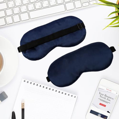 2 PCS Navy Satin Sleep Masks, Adjustable Silk Eye Mask for Sleeping, Blind Folds Soft Breathable Blindfold for Adults Couples Play Party Games Airplane Travel Essentials Eye Covers Patches Night Mask - color: 2 Navy
