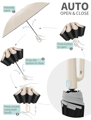 Jorilis Inverted Umbrella with Carabiner Handle, Windproof UV Sun & Rain - color: Beige