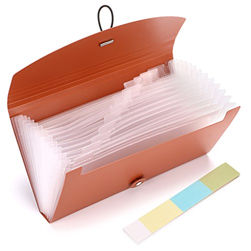 BTSKY Expanding File Folder -13 Pockets Small Accordion File Folder Expandable Card Ticket Holder File Storage Folder Check Bill File Folder Plastic Business Document Organizer Wallet Case, Brown | Small Accordion File Folder Expandable Card Ticket Holder