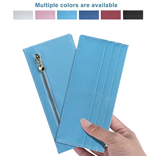 XEYOU Womens Credit Card Wallet Slim Long Zipper Pocket Purse for Coin, Cash, Receipt Multi-function Card Wallet for Ladies - color: Light Blue