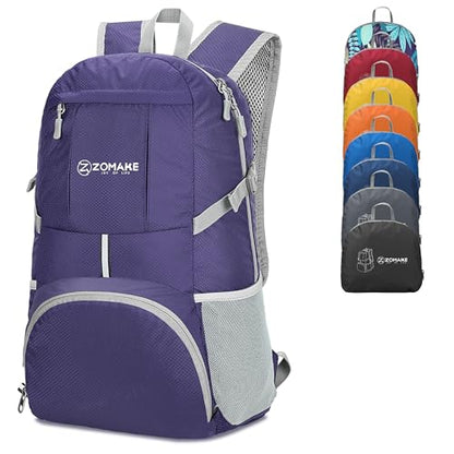ZOMAKE Lightweight Packable Backpack 35L, Water Resistant Foldable Day Pack - color: C-purple