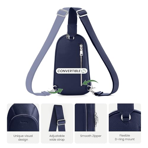 befen Genuine Leather Sling Bag for Women, Anti Theft Crossbody Chest Bags - color: Navy Blue