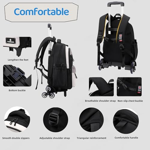 ZHANAO Kids Rolling Backpack for Boys School Color-blocking Trolley Bag - color: Blue-6 Wheels