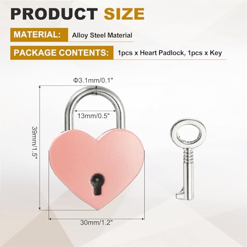 PATIKIL Mini Heart Lock w/Key 1.2x1.5 Heart Shaped Padlock Pink - color: Pink, size: 1.2"x1.5"