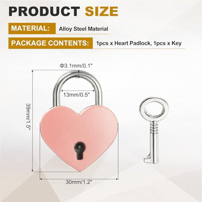 PATIKIL Mini Heart Lock w/Key 1.2x1.5 Heart Shaped Padlock Pink - color: Pink, size: 1.2"x1.5"