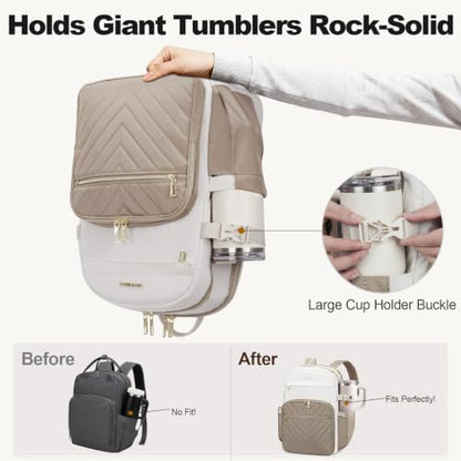 VANKEAN 15.6 Inch Laptop Backpack for Women Large Capacity - color: Beige-khaki, size: 15.6 Inch