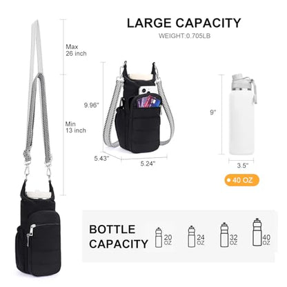 Water Bottle Bag 40 oz Crossbody Bag Insulated Carrier Purse Holder for Walking Hiking with Adjustable Strap - color: Black-2