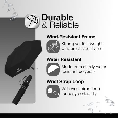 Weatherproof Automatic Rain Umbrella, Compact, Lightweight for Travel, Full 42 Inch Arc, Black