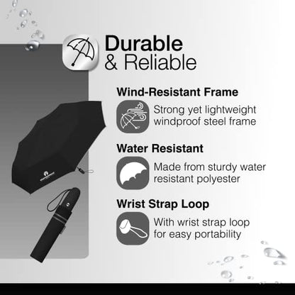 Weatherproof Automatic Rain Umbrella, Compact, Lightweight for Travel, Full 42 Inch Arc, Black