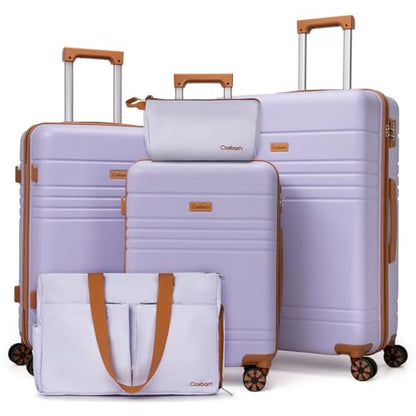 Cosbarn Luggage Sets 5 Piece, Hardshell Suitcase with Spinner Wheels - color: Purple