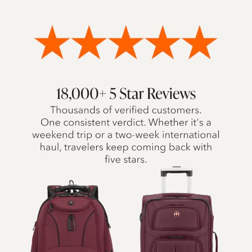 SwissGear Sion Softside Expandable Spinner Luggage Durable Lightweight Travel Suitcase, Merlot, 2-Piece Set (Carry-On/Backpack) - color: Merlot, size: 2-Piece Set (Carry-On/Backpack)
