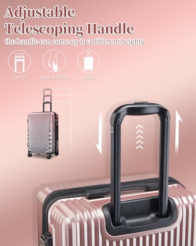 Luggage Set, 20 Inch Carry on Luggage, 28 Inch Checked Luggage Lightweight Hardside Suitcase With Spinner Wheels, TSA Lock, 2-Piece Set 20/28 Inch - color: GlossyRose, size: 2-piece(20"/28")