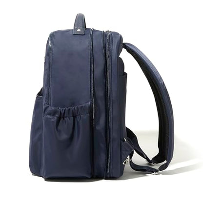 Baggallini Tribeca 확장 가능한 여행용 노트북 백팩, 방수 나일론 작업 가방, 정리함, 패딩 슬리브 및 RFID 기술 포함, 프렌치 네이비 트윌, 원사이즈 - color: 프렌치 네이비 트윌