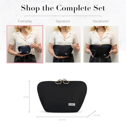 KUSSHI Washable Travel Makeup Bag for Purse (Everyday, Satin Black/Pink) - color: Satin Black/Pink, size: Everyday (Purse) Bag