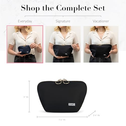 KUSSHI Washable Travel Makeup Bag for Purse (Everyday, Satin Black/Pink) - color: Satin Black/Pink, size: Everyday (Purse) Bag