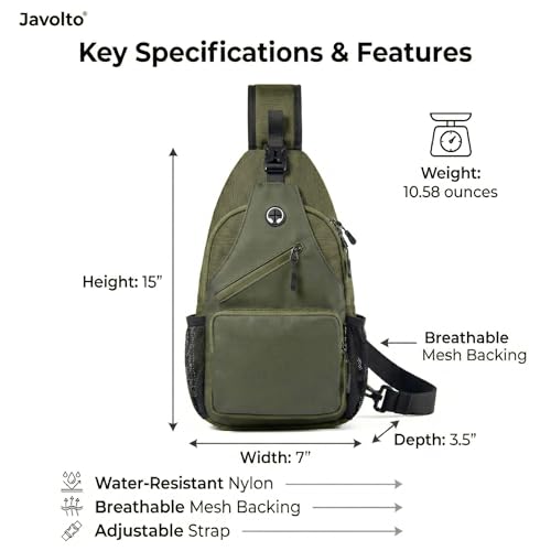 Javolto Crossbody Sling Bag,Small Backpack Men,Hands-Free Shoulder Daypack - color: Army Green