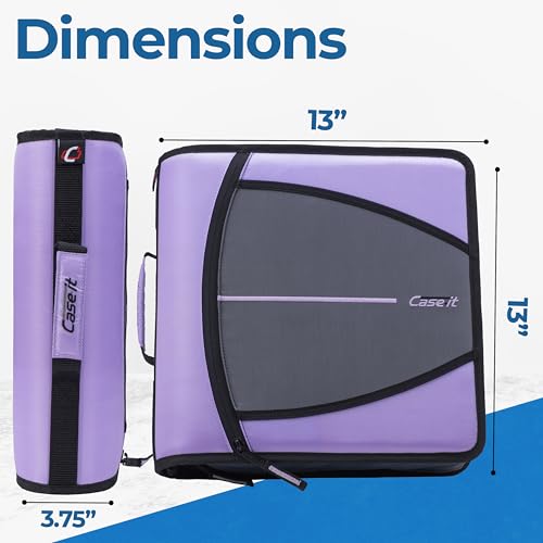 Case-it School Zipper Binder | 3-Inch O-Rings | 600-Sheet | D-146 Lavender - color: K Purple Lavender, size: 1 Pack