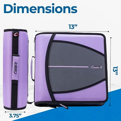 Case-it School Zipper Binder | 3-Inch O-Rings | 600-Sheet | D-146 Lavender - color: K Purple Lavender, size: 1 Pack