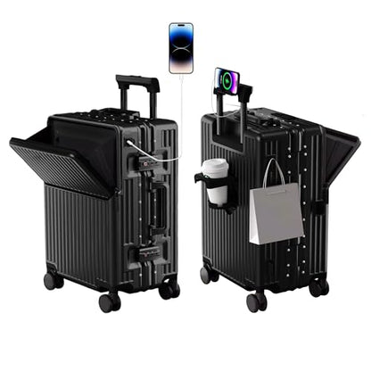 Carry on suitcase Zipperless Luggage,Polycarbonate Aluminum Hard Shell, Expandable Carry-On Suitcase with Spinner Wheels, Hardshell Luggage, 20 Inch Cabin - color: black, size: 20 inch