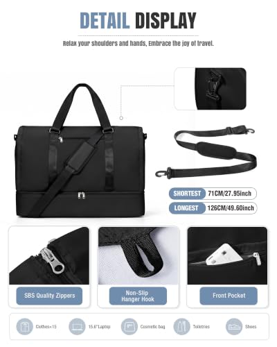 Garment Duffle Bag for Travel, Convertible Duffel Bag with Shoe Compartment - color: Black
